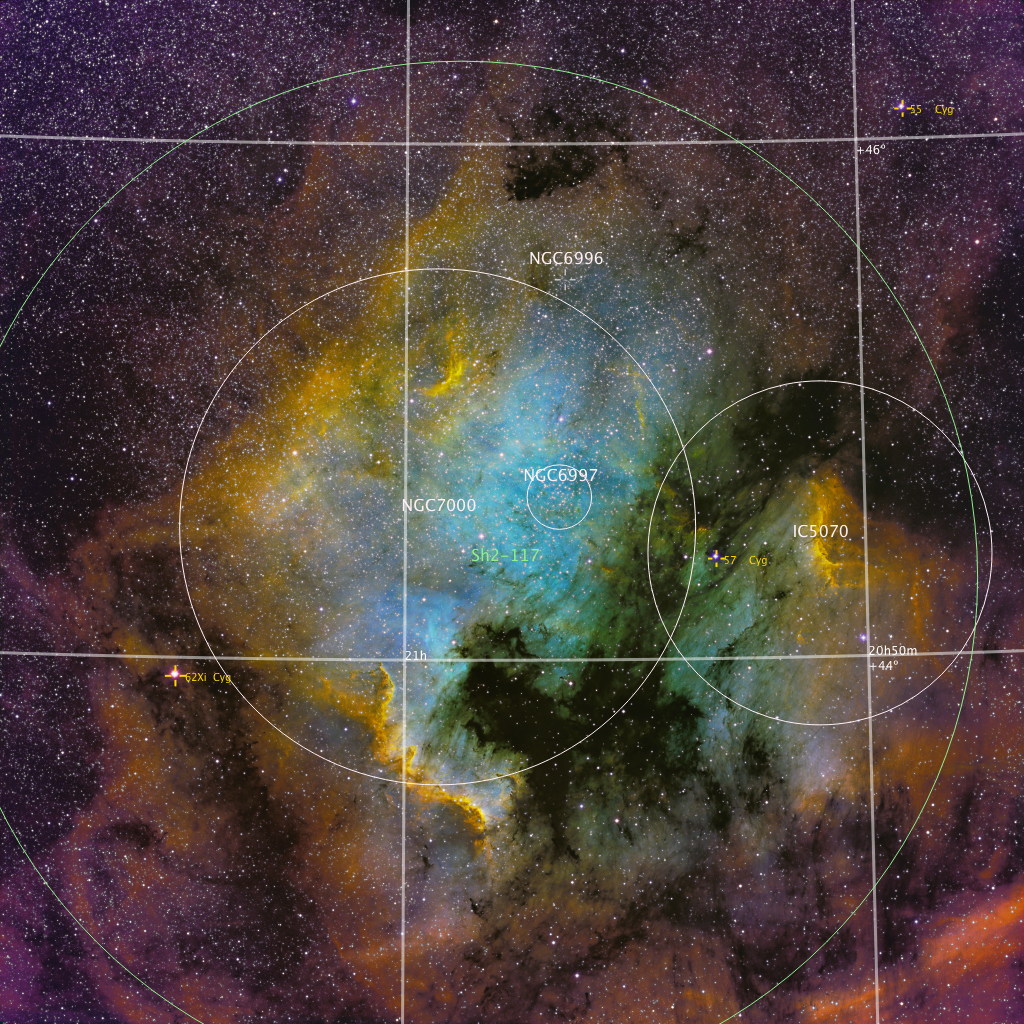 Annotated Image of NGC 7000